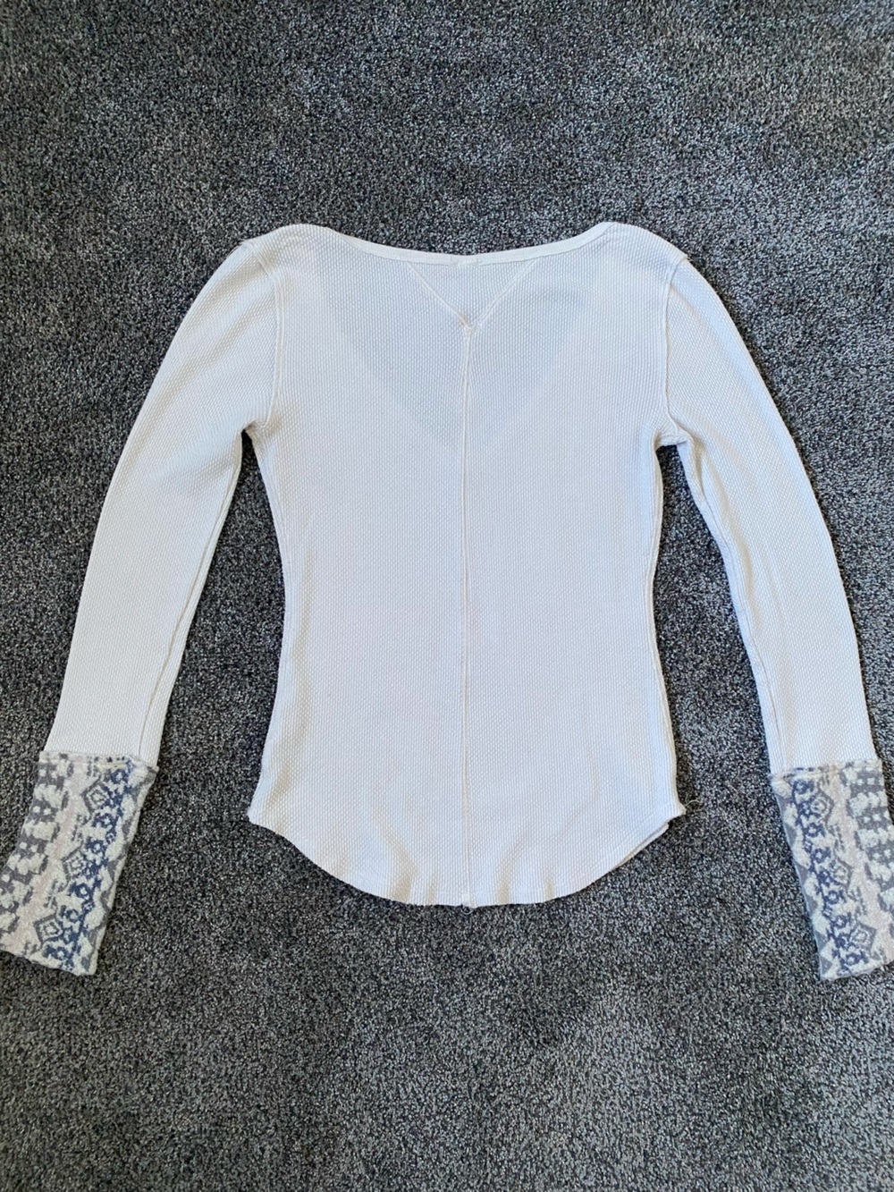 Free People Cream V-Neck Thermal Top with Patterned Bell Cuffs - Picture 2 of 2